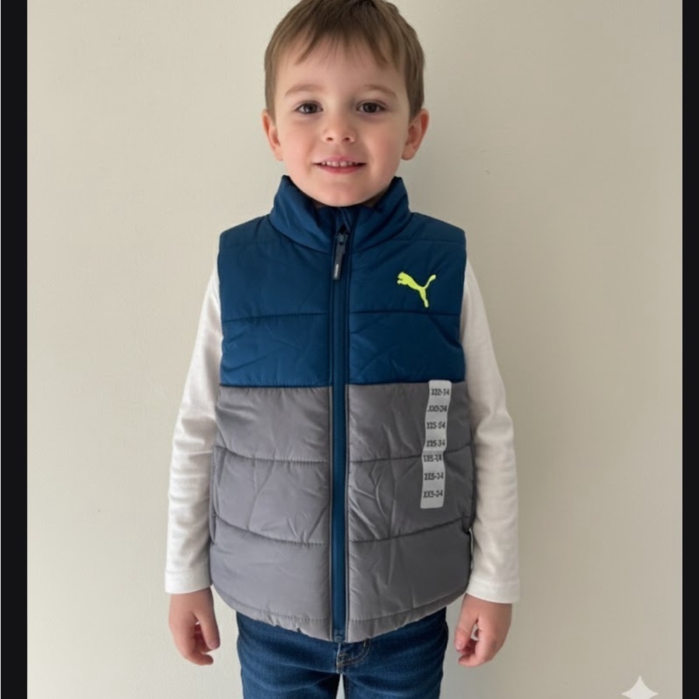 Puma Kids' Teal and Gray Puffer Vest